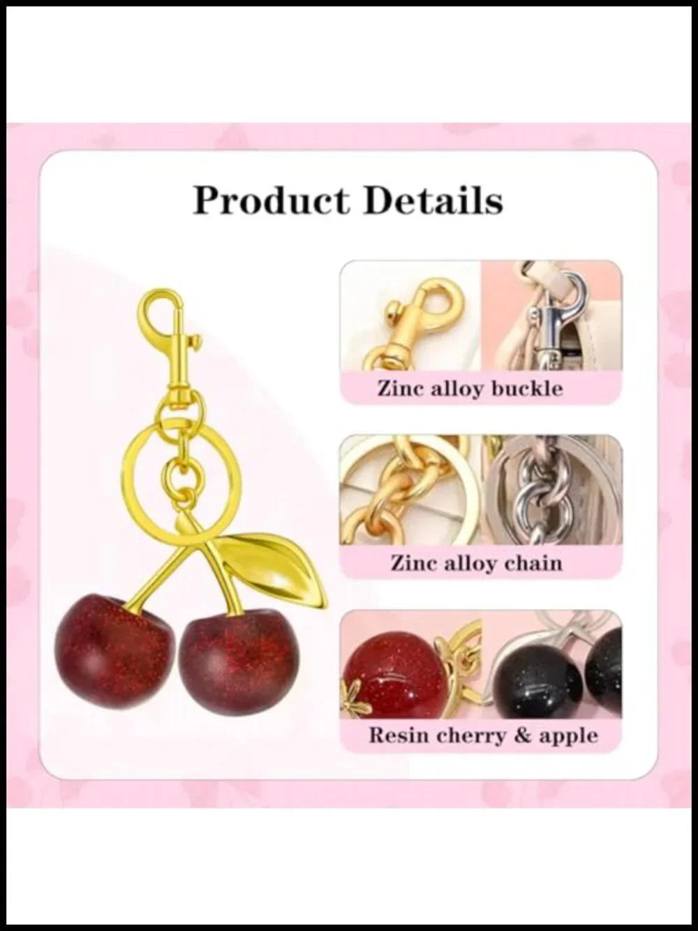 Glitter Cherry Keychain Set Bling Bag Charm for Women Handbag Accessories Resin